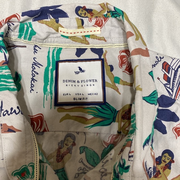 Denim & Flower Large Slim Fit Hawaiian Shirt - Picture 2 of 6